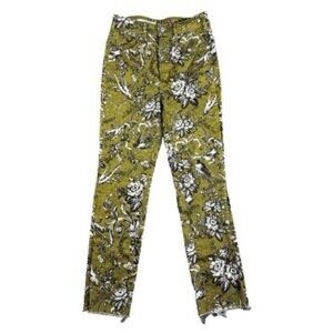 Anthropologie Pilcro Olive Green Floral Trousers